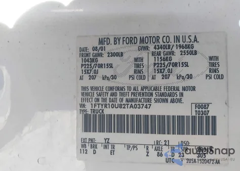 2002 Ford Ranger Edge/Xl/Xlt from USA, damaged, VIN 1FTYR10U82TA03747